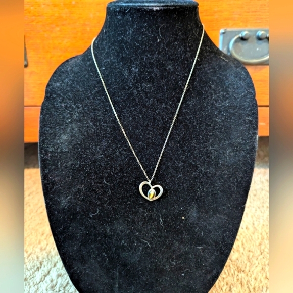 Tigers eye heart stainless silver necklace, size 20" - Picture 2 of 4